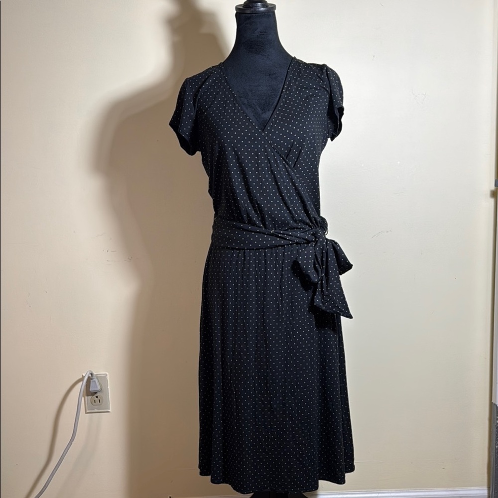 New York & Company Dress Black Polka Dot Faux Wrap Midi in Size M NWT - Picture 2 of 11